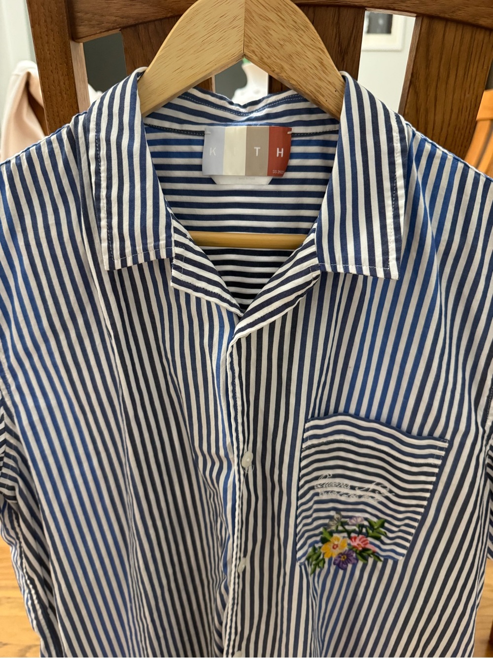 Kith Blue & White Striped Short-Sleeve Shirt with Pocket Embroidery - Picture 3 of 5